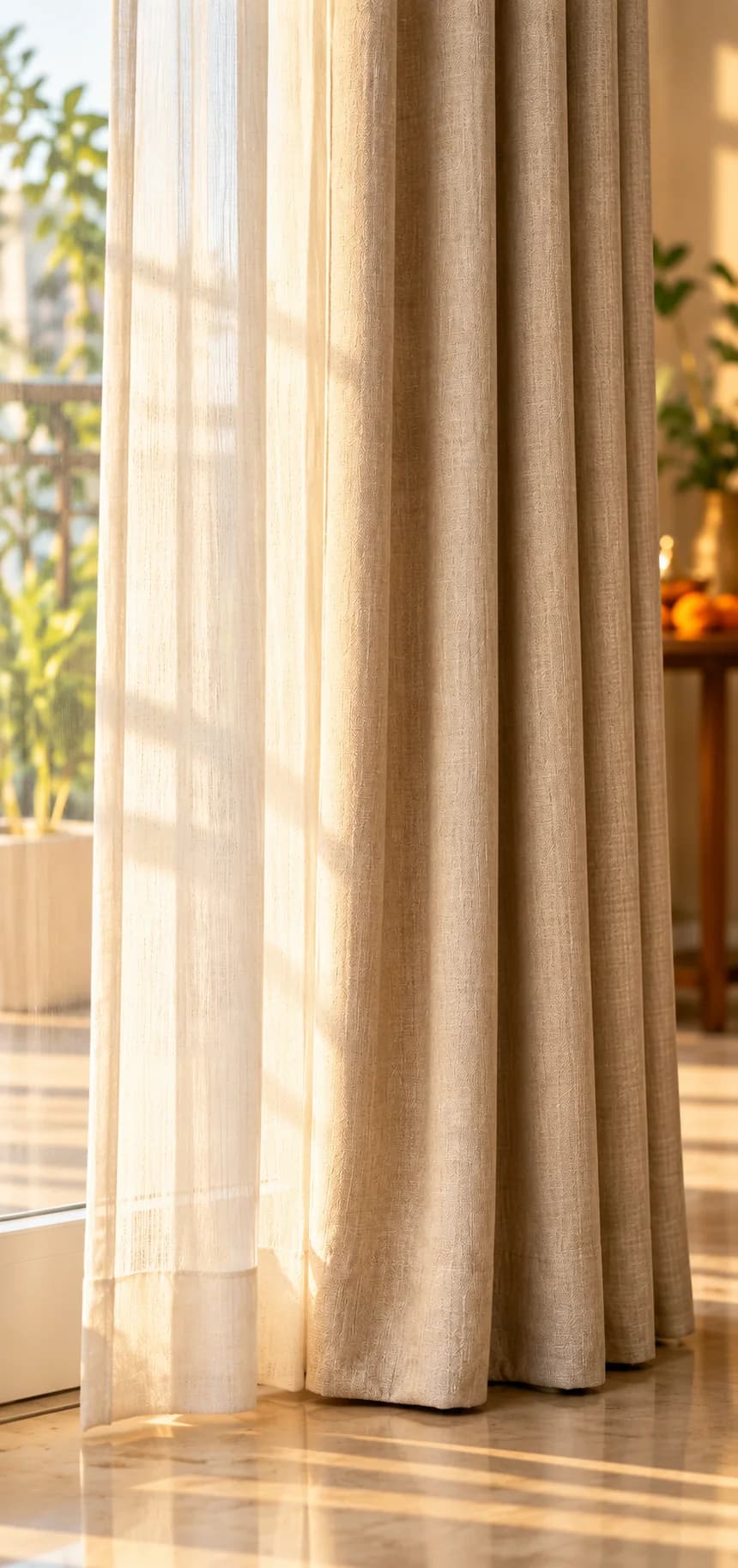 Freshly finished curtains in a softly decorated festive living room